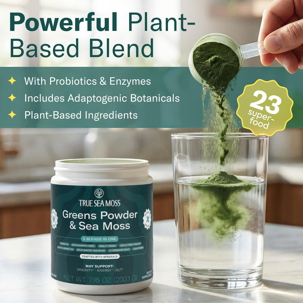 Poudre Super Greens TrueSeaMoss avec cuillère doseuse