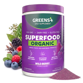 Poudre superaliment bio Greens+ aux baies sauvages vue de face