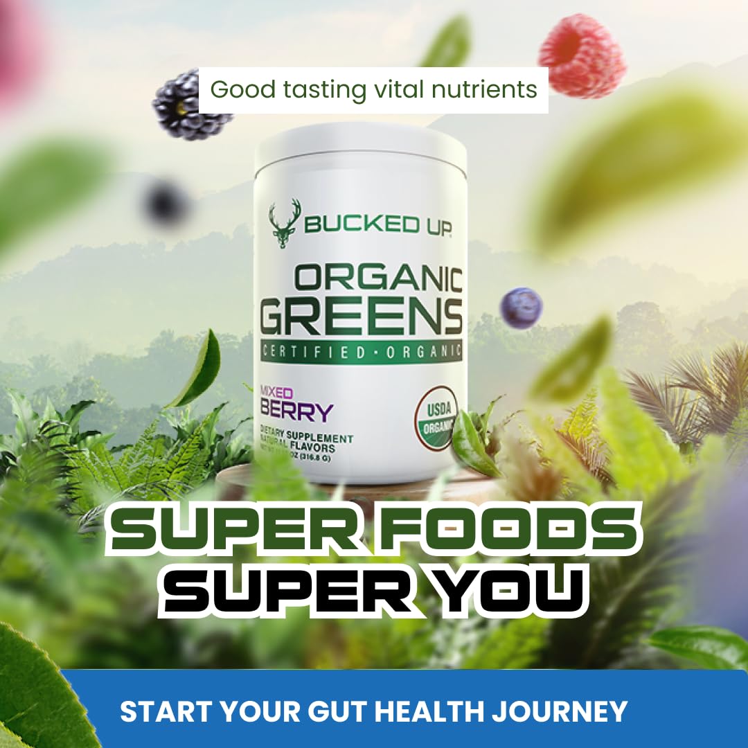 Poudre superaliment Bucked Up avec des fruits frais
