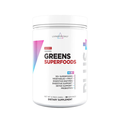 Poudre superaliment Livingood Daily 50+ Greens, goût baie, vue de face