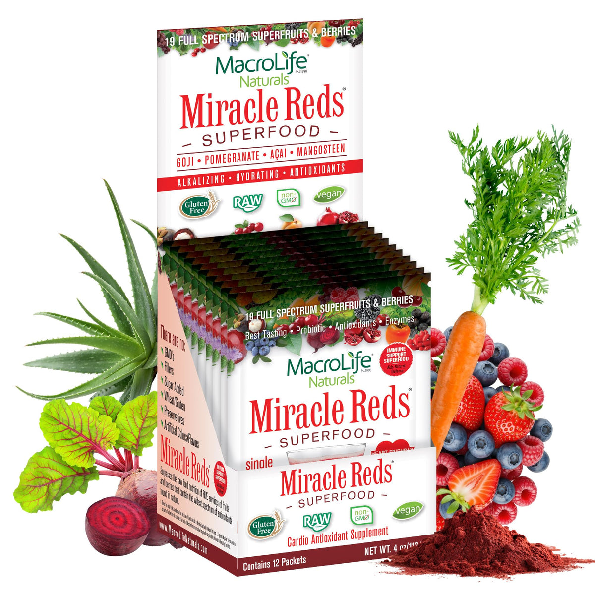 Poudre superaliment Miracle Reds de MacroLife Naturals, vue de face