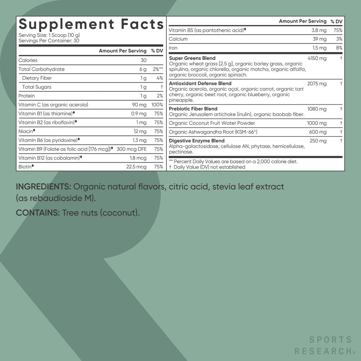 Poudre superfood bio Sports Research saveur originale vue de côté