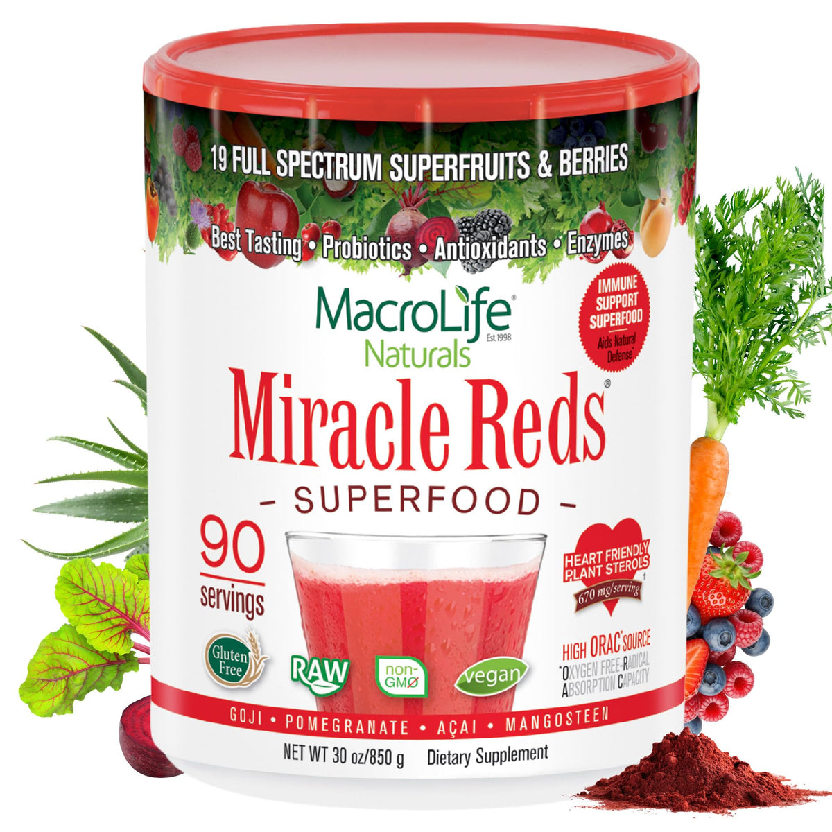 Poudre superfood Miracle Reds de MacroLife Naturals, vue avant