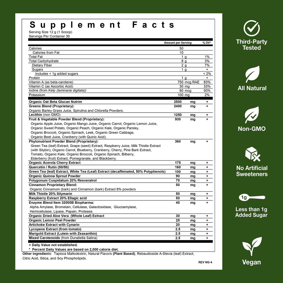 Poudre superfood NanoGreens sur une cuillère, texture visible