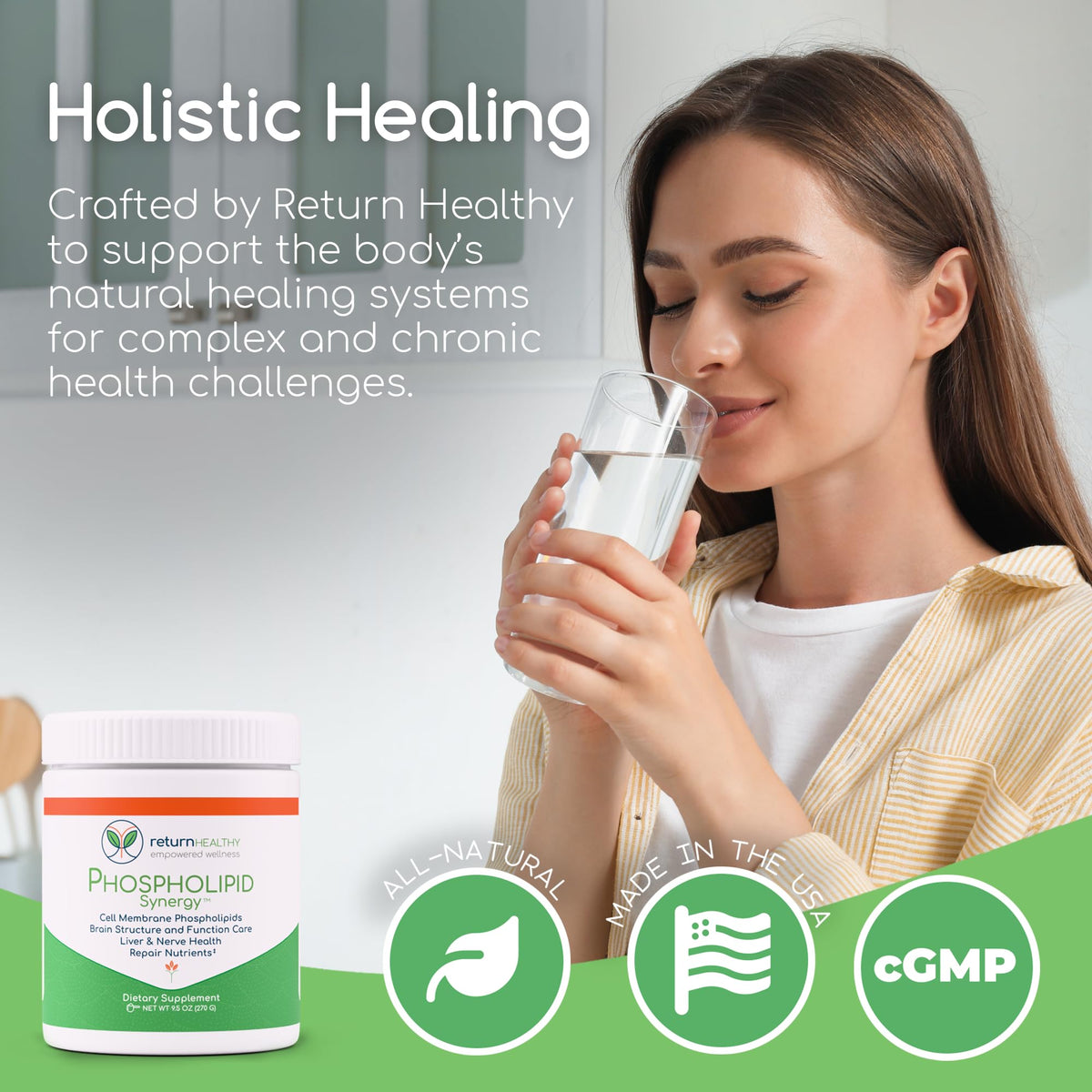 Poudre Synergie Phospholipides Return Healthy sur une table