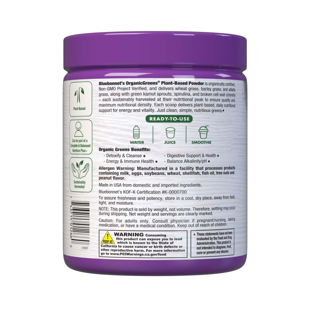 Poudre Verte Bio BlueBonnet dans un bol sur une table en bois