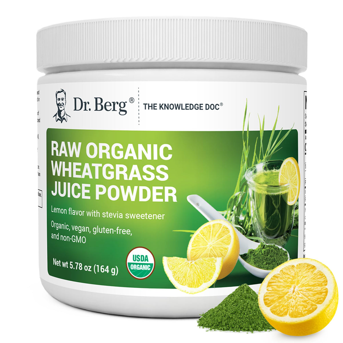 Poudre verte bio Dr. Berg de 372g en vue de face