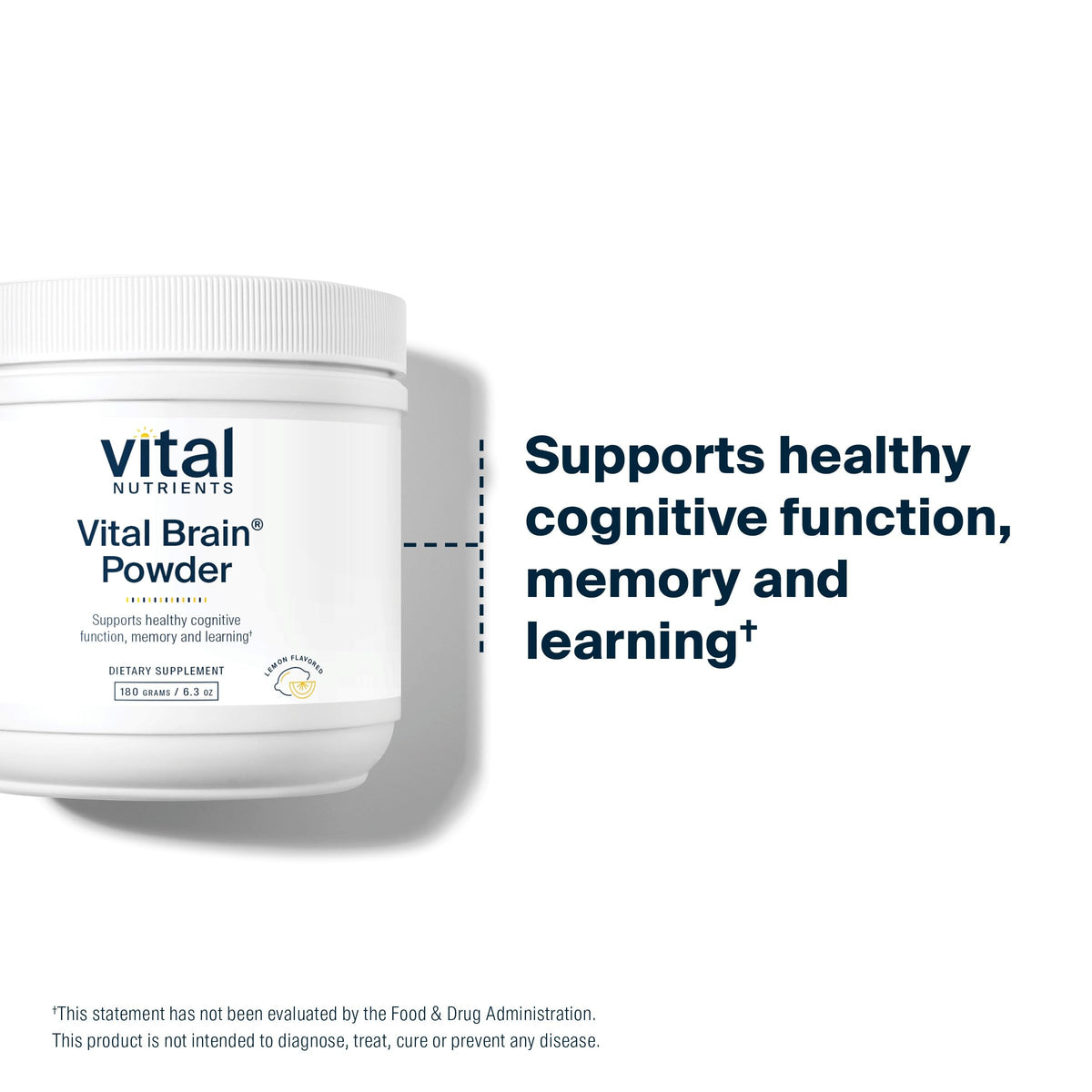 Poudre Vitale pour le Cerveau Vital Nutrients 150g, packaging avec citron