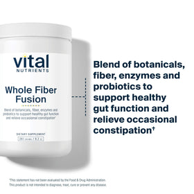 Poudre Whole Fiber Fusion de Vital Nutrients avec ingrédients sur la table