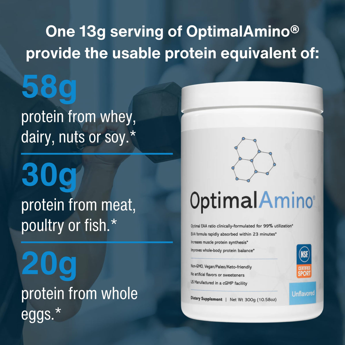 Poudres d'acides aminés OptimalAmino en utilisation dans un smoothie