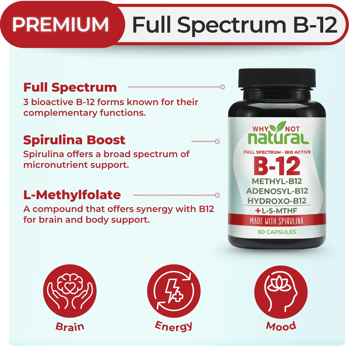 Pourquoi pas naturel complément alimentaire Vitamine B12 5000 mcg arrière