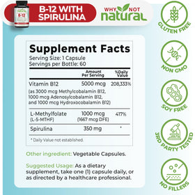 Pourquoi pas naturel Vitamine B12 5000 mcg avec spiruline