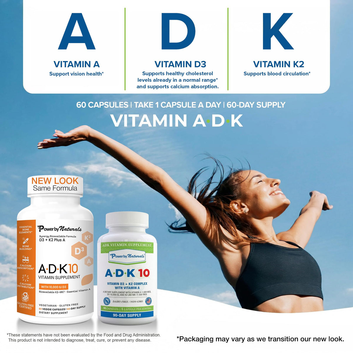 Power By Naturals ADK 10 capsule sur une surface blanche