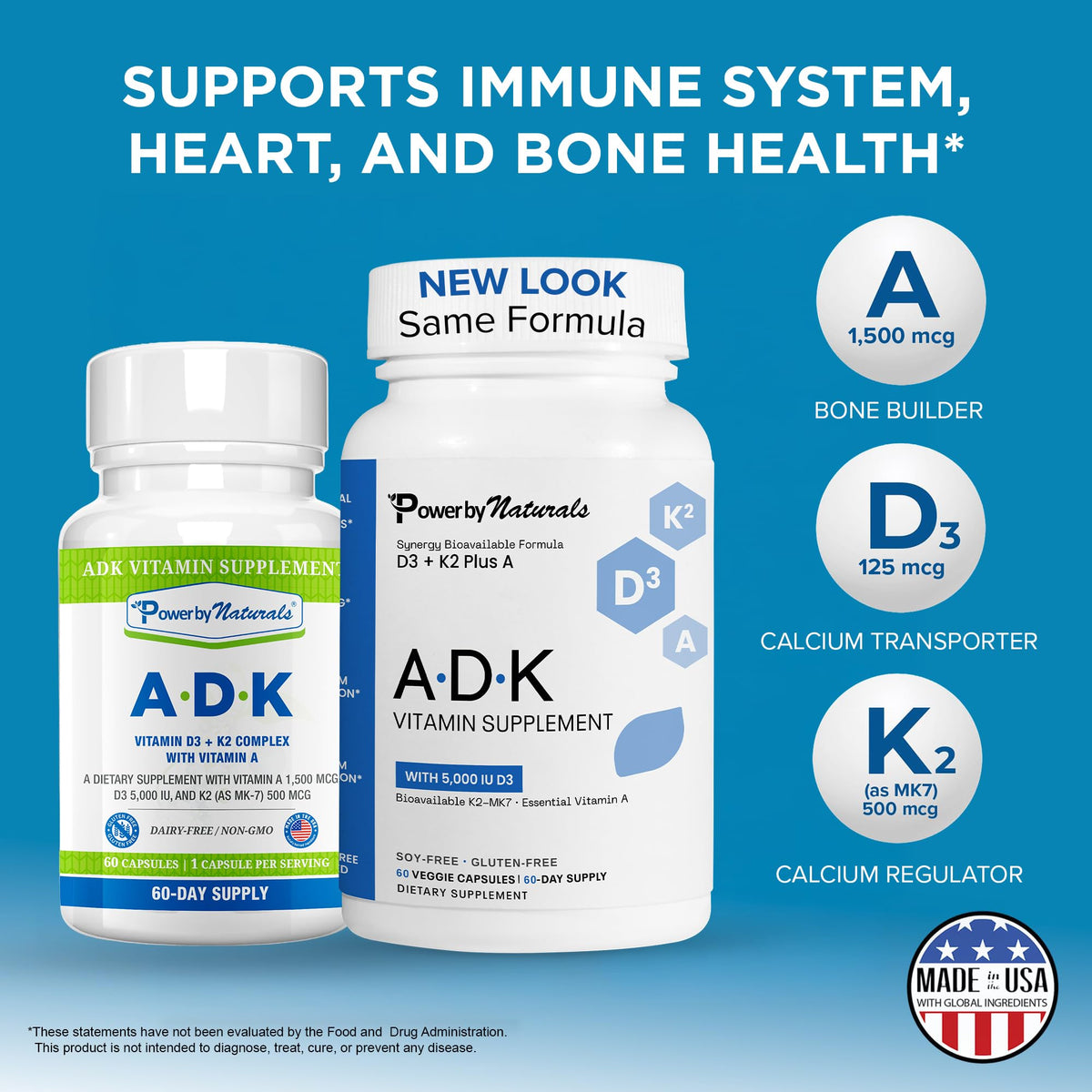 Power By Naturals ADK capsules avec dosage de vitamines