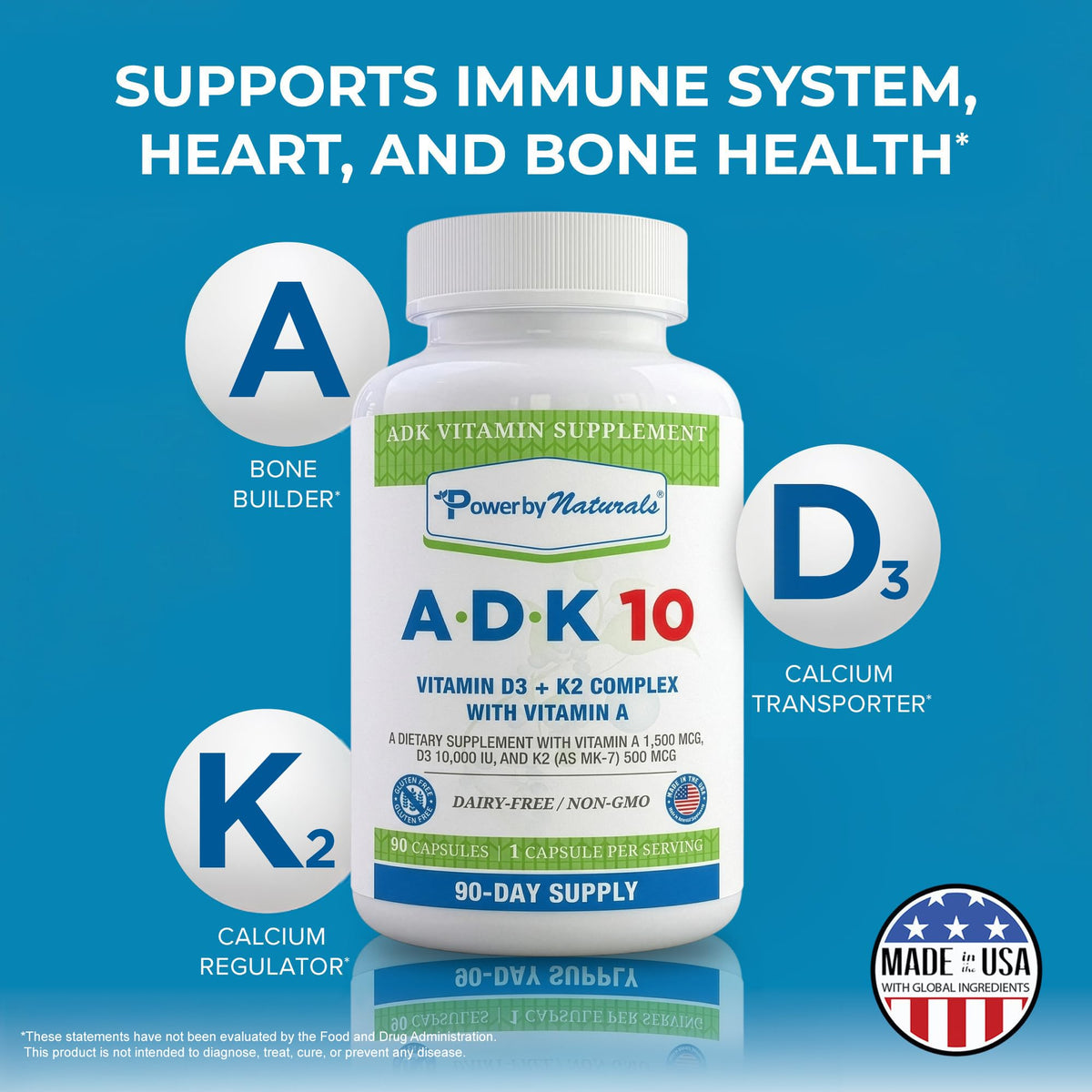 Power By Naturals Complément Alimentaire ADK 180 Capsules - dosage par capsule