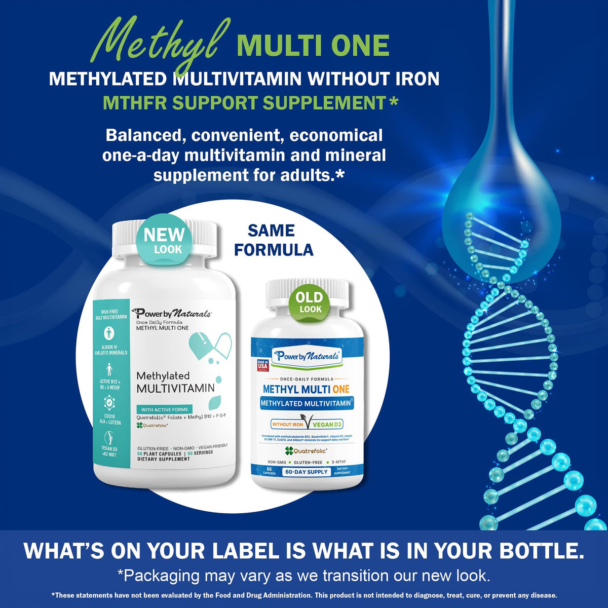 Power By Naturals Methyl Multi One 60 capsules side view