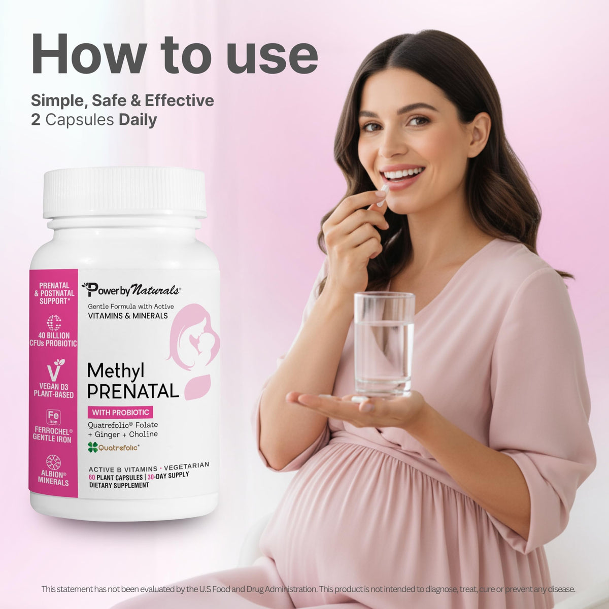 Power By Naturals Methyl Prenatal capsules in hand