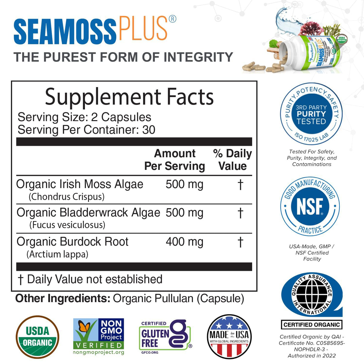 Power By Naturals Mousse de Mer Irlandais Bio capsules avec étiquette