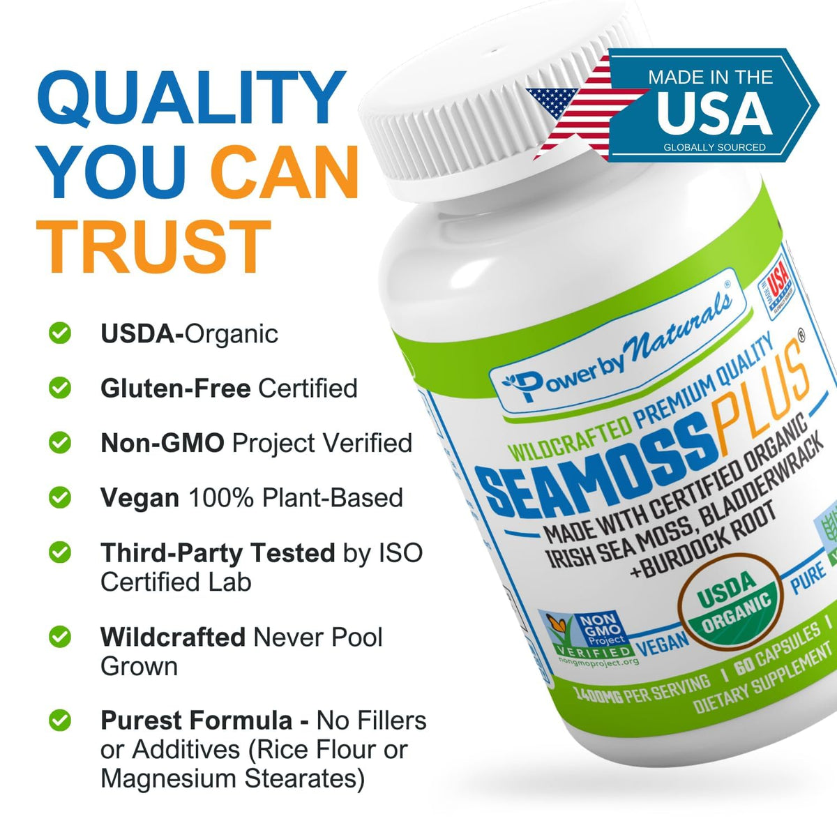 Power By Naturals Mousse de Mer Irlandais Bio capsules sur une table