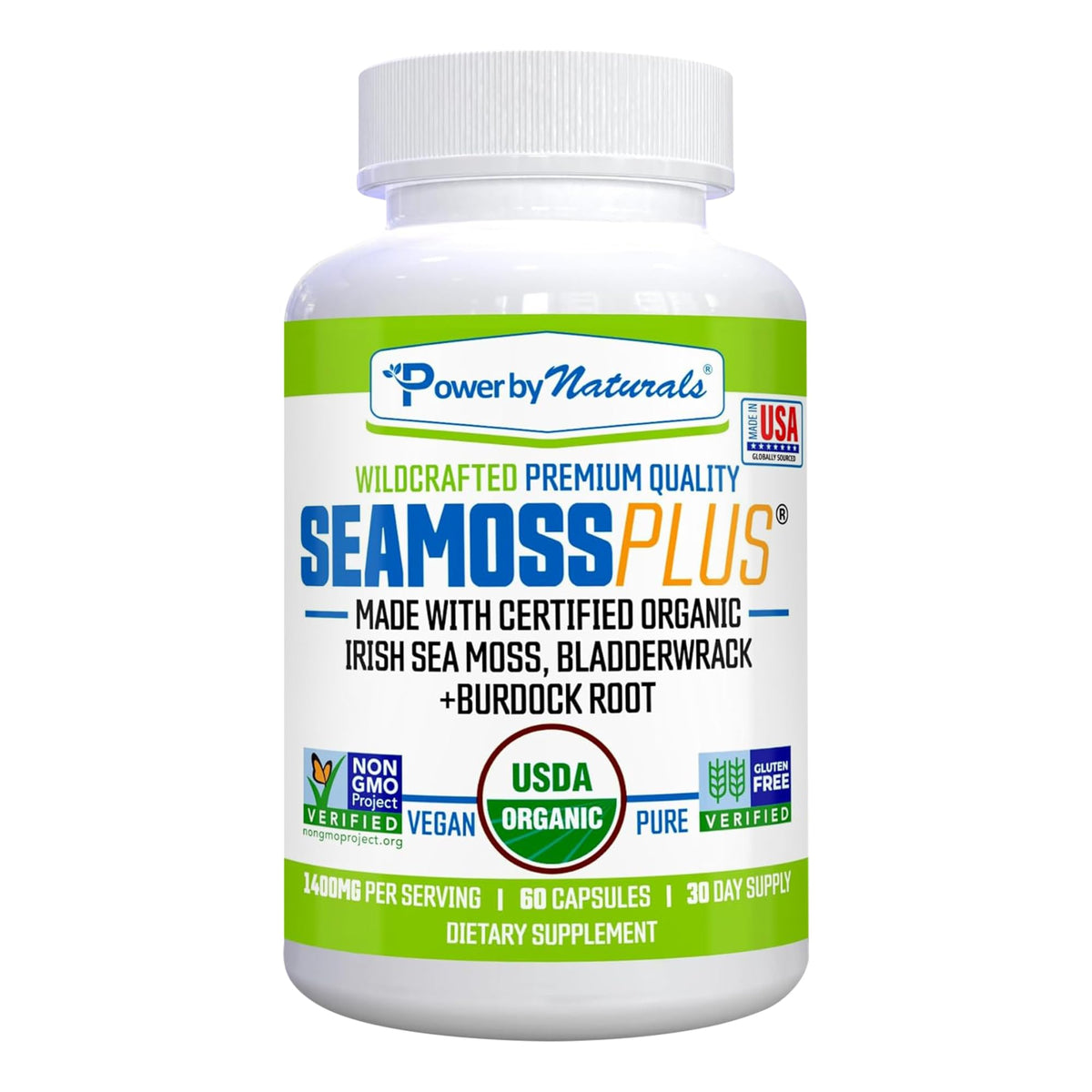 Power By Naturals Sea Moss Plus 60 capsules vue de face