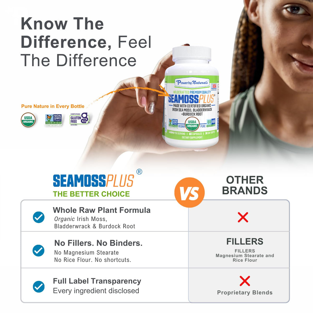 Power By Naturals Sea Moss Plus capsules avec des ingrédients naturels