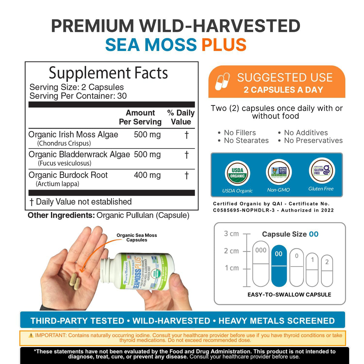 Power By Naturals Sea Moss Plus capsules avec étiquette