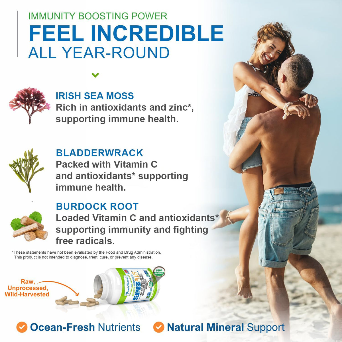Power By Naturals Sea Moss Plus capsules ouvertes montrant la poudre