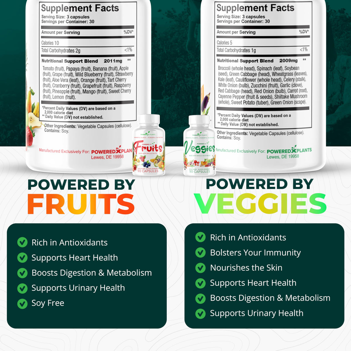 POWERED X PLANTS Capsules de Fruits et Légumes contenu d'une capsule sur une cuillère