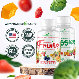 POWERED X PLANTS Capsules de Fruits et Légumes mettant en avant les ingrédients