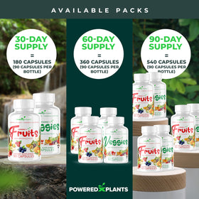 POWERED X PLANTS Capsules de Fruits et Légumes sur une table en bois
