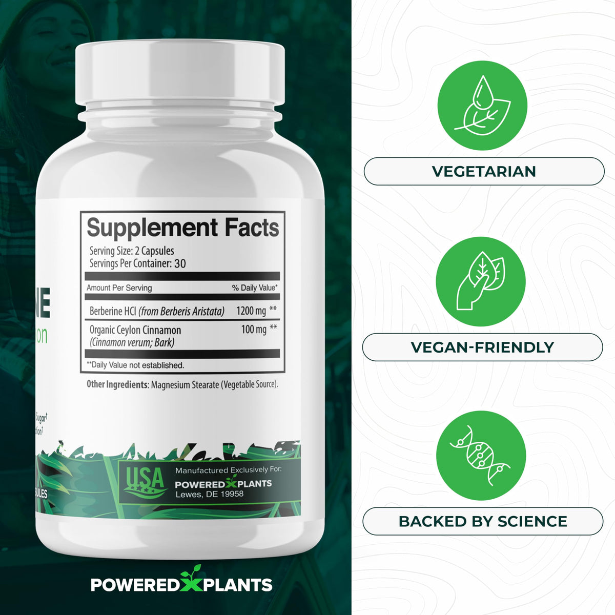 POWERED X PLANTS Complément Alimentaire Berbérine 1300mg sur fond neutre