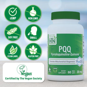 PQQ 20mg capsules en gros plan sur fond blanc