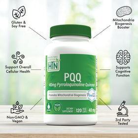 PQQ 40mg Health Thru Nutrition étiquette avec informations nutritionnelles