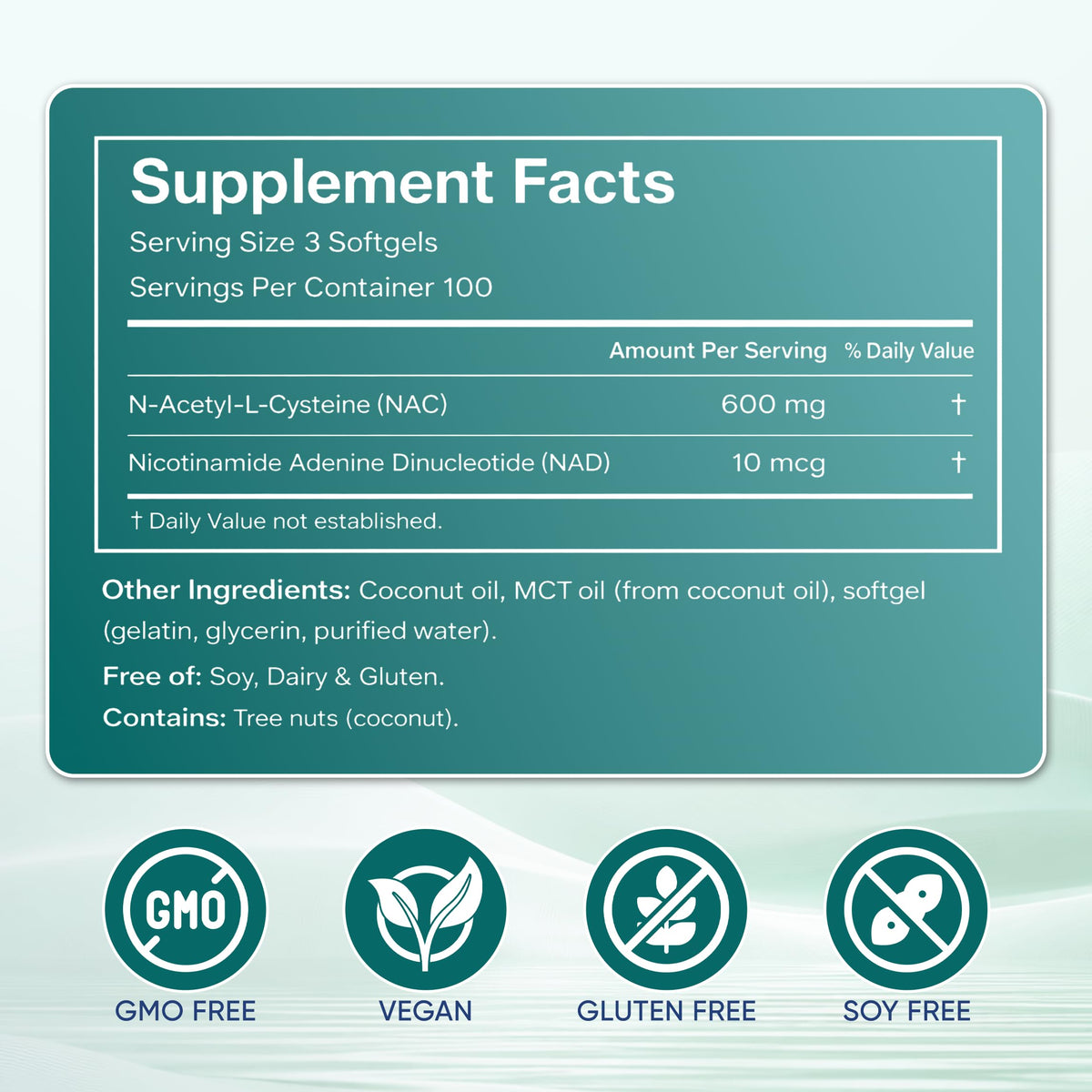 PRCYZO NAC 600mg avec NAD+ côté de l'emballage