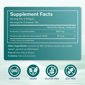 PRCYZO NAC 600mg avec NAD+ côté de l'emballage