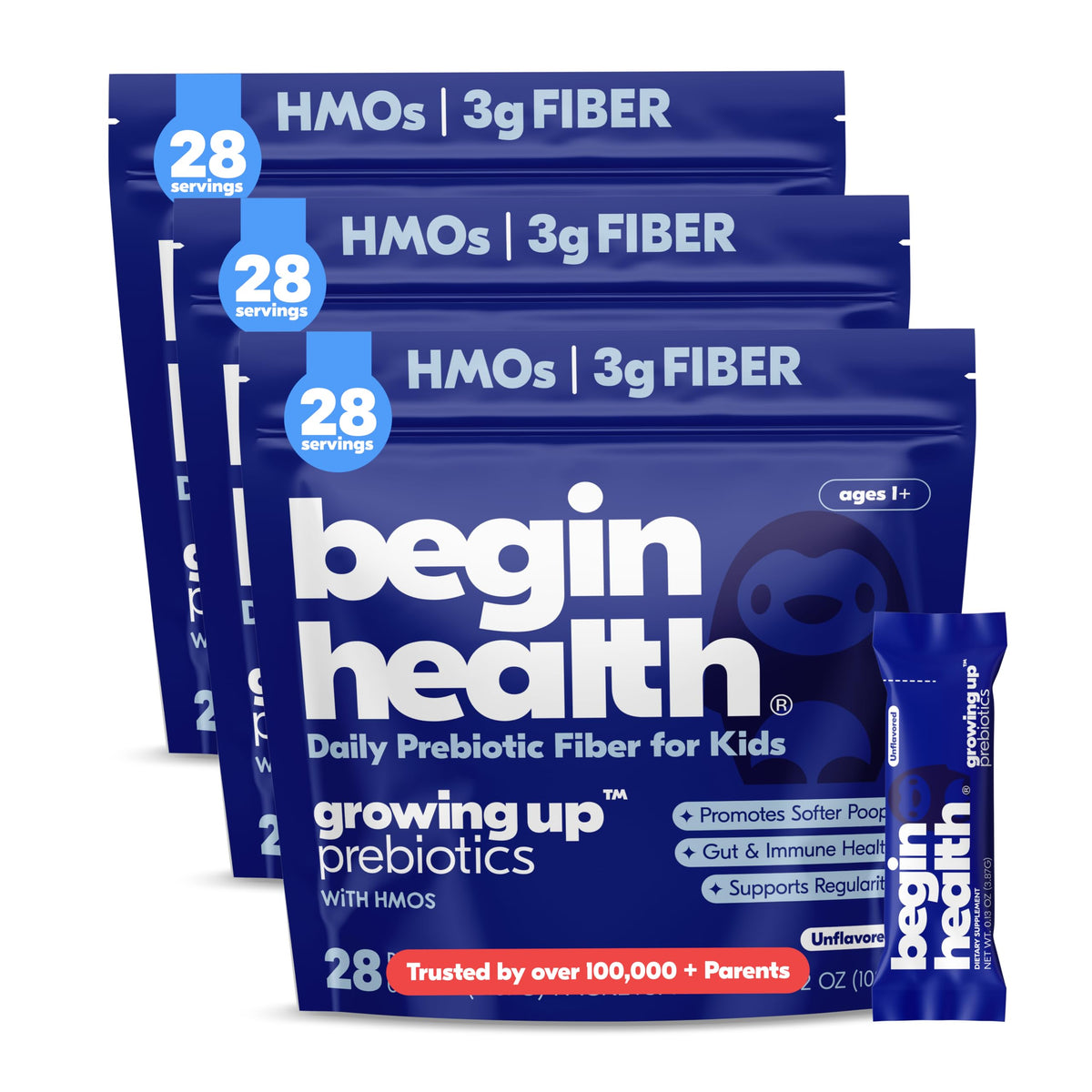 Prébiotiques pour enfants Begin Health 84-packs vue de face