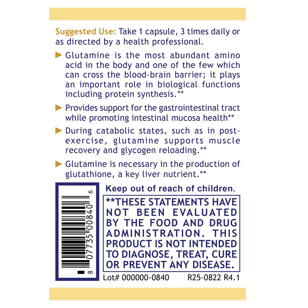 Premier Glutamine 100 capsules côté droit