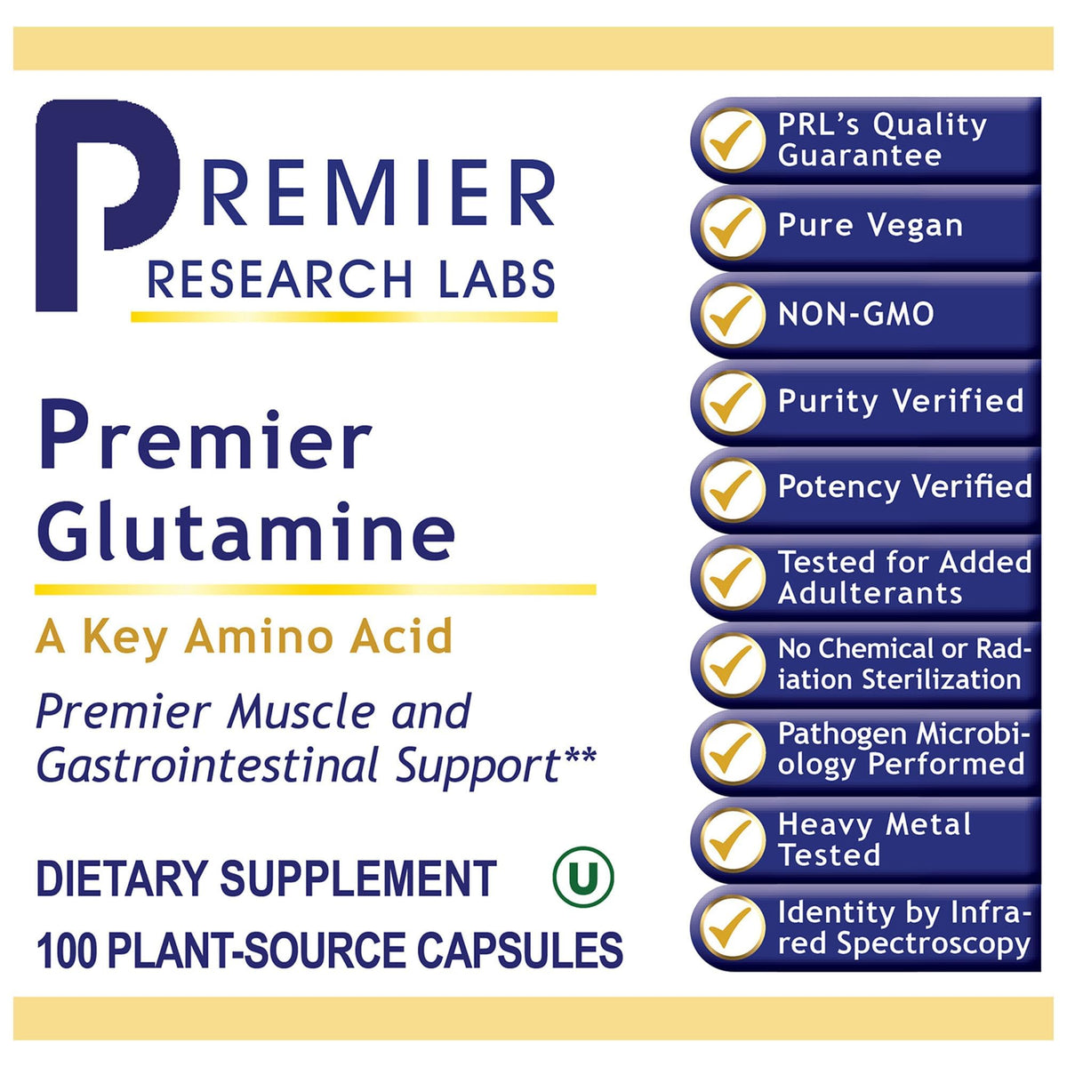 Premier Glutamine 100 capsules côté gauche