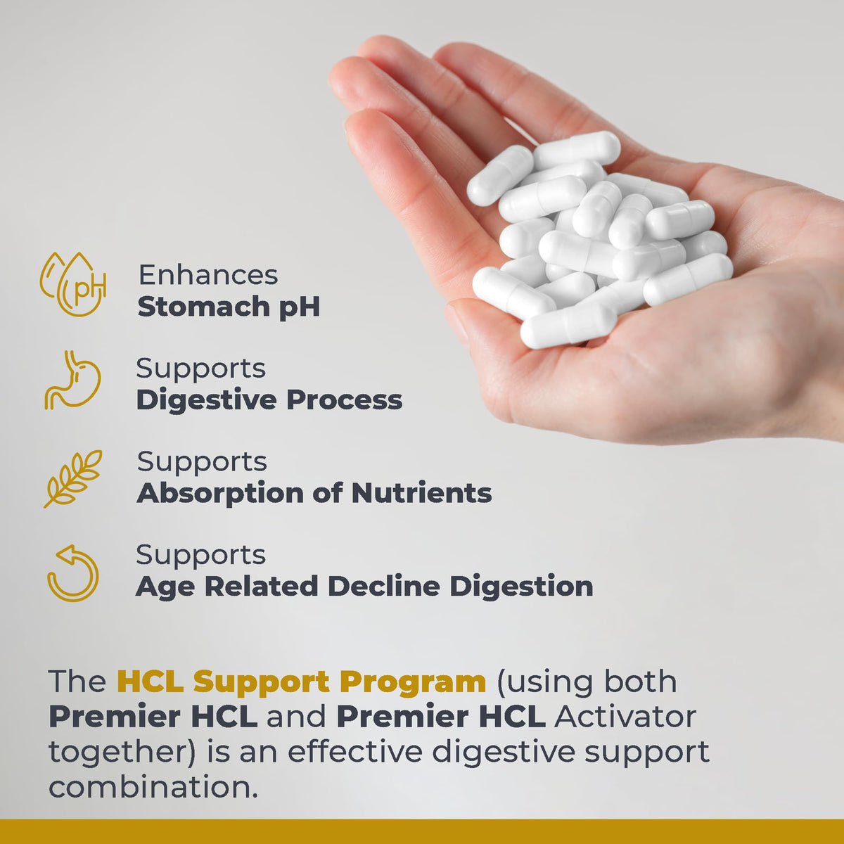 Premier Research Labs Activator HCL capsules sur une table