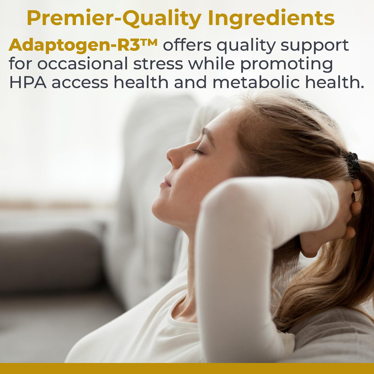 Premier Research Labs Adaptogen-R3 capsules végétariennes sur une table