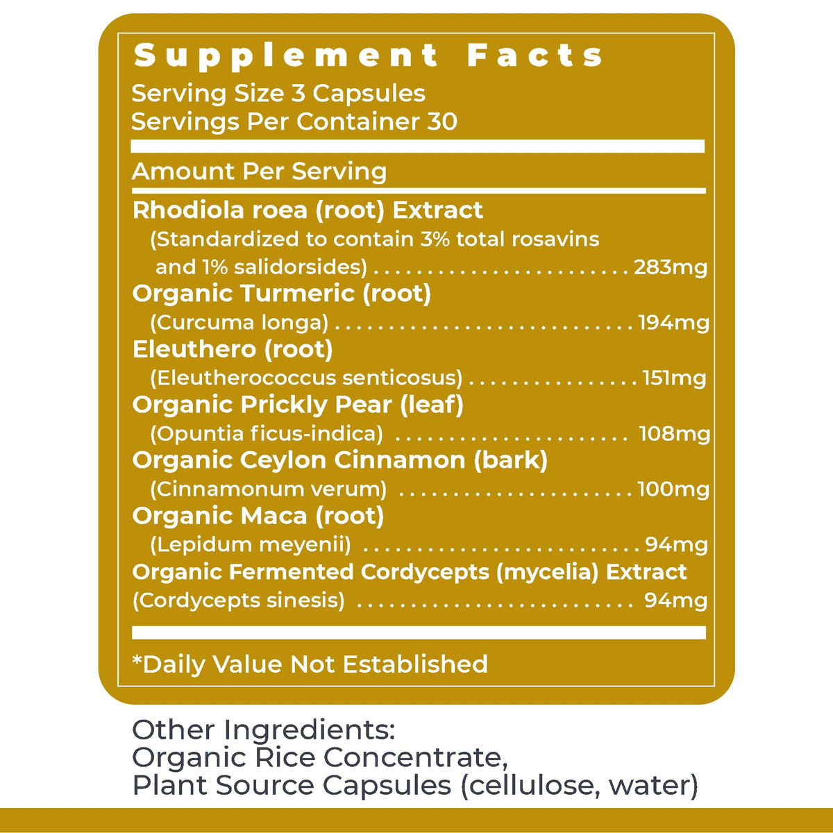 Premier Research Labs Adaptogen-R3 sur une main avec prise de vue rapprochée