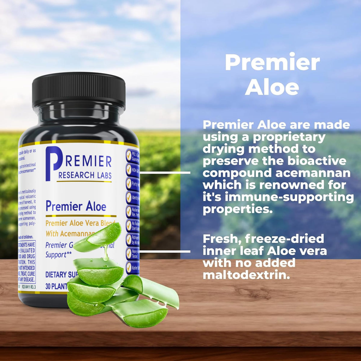Premier Research Labs Aloe Vera Capsules 145mg 30 végétales arrière