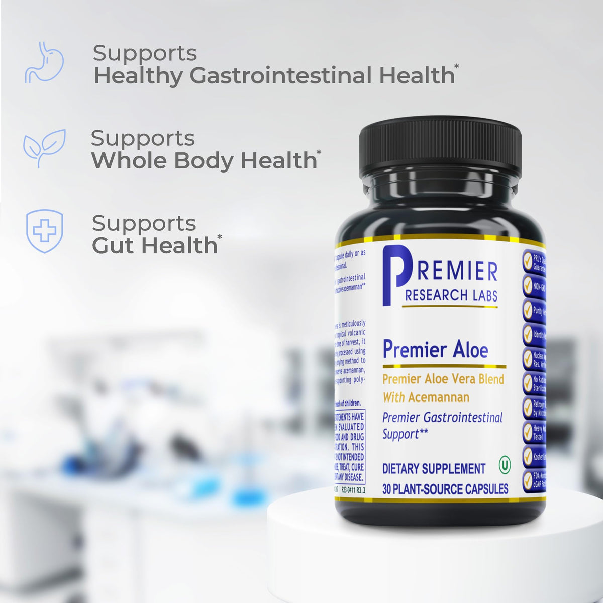 Premier Research Labs Aloe Vera Capsules 145mg 30 végétales ouverte