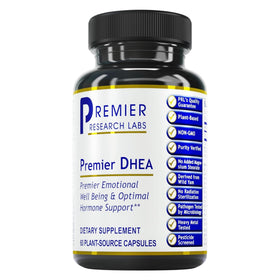 Premier Research Labs DHEA 25mg 60 capsules végétales, vue de face