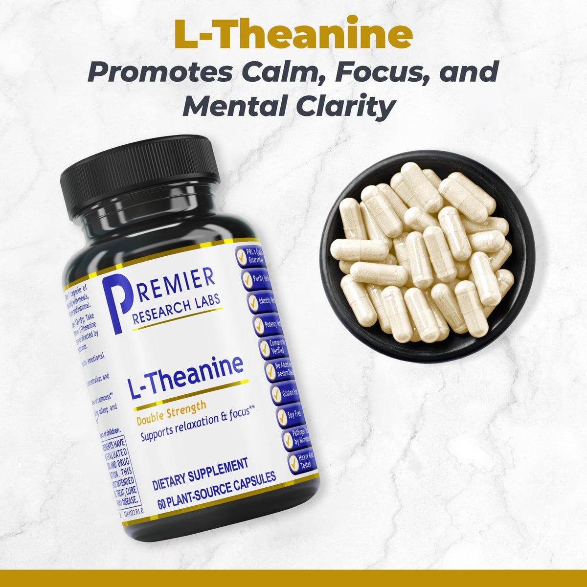 Premier Research Labs L-Théanine Double Force 200 mg - capsules végétales à l'intérieur