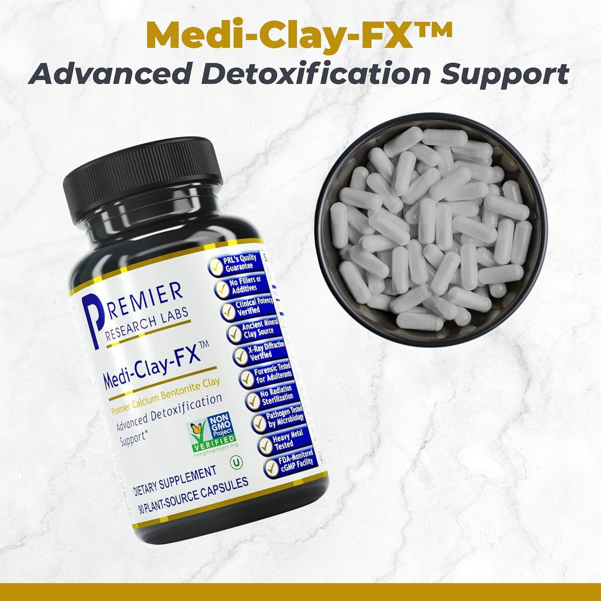 Premier Research Labs Medi-Clay-FX capsules de bentonite, vue de côté