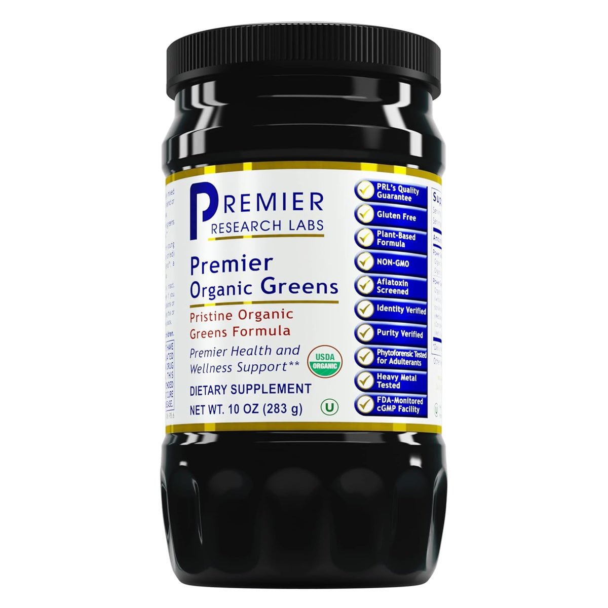 Premier Research Labs Premier Organic Greens poudre de super aliments 349g vue de face