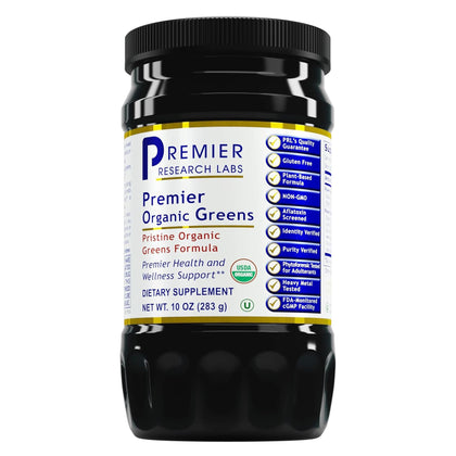Premier Research Labs Premier Organic Greens poudre de super aliments 349g vue de face