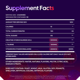 Premium Select Nutrition Gummies de Créatine HCL 6200mg - prise quotidienne