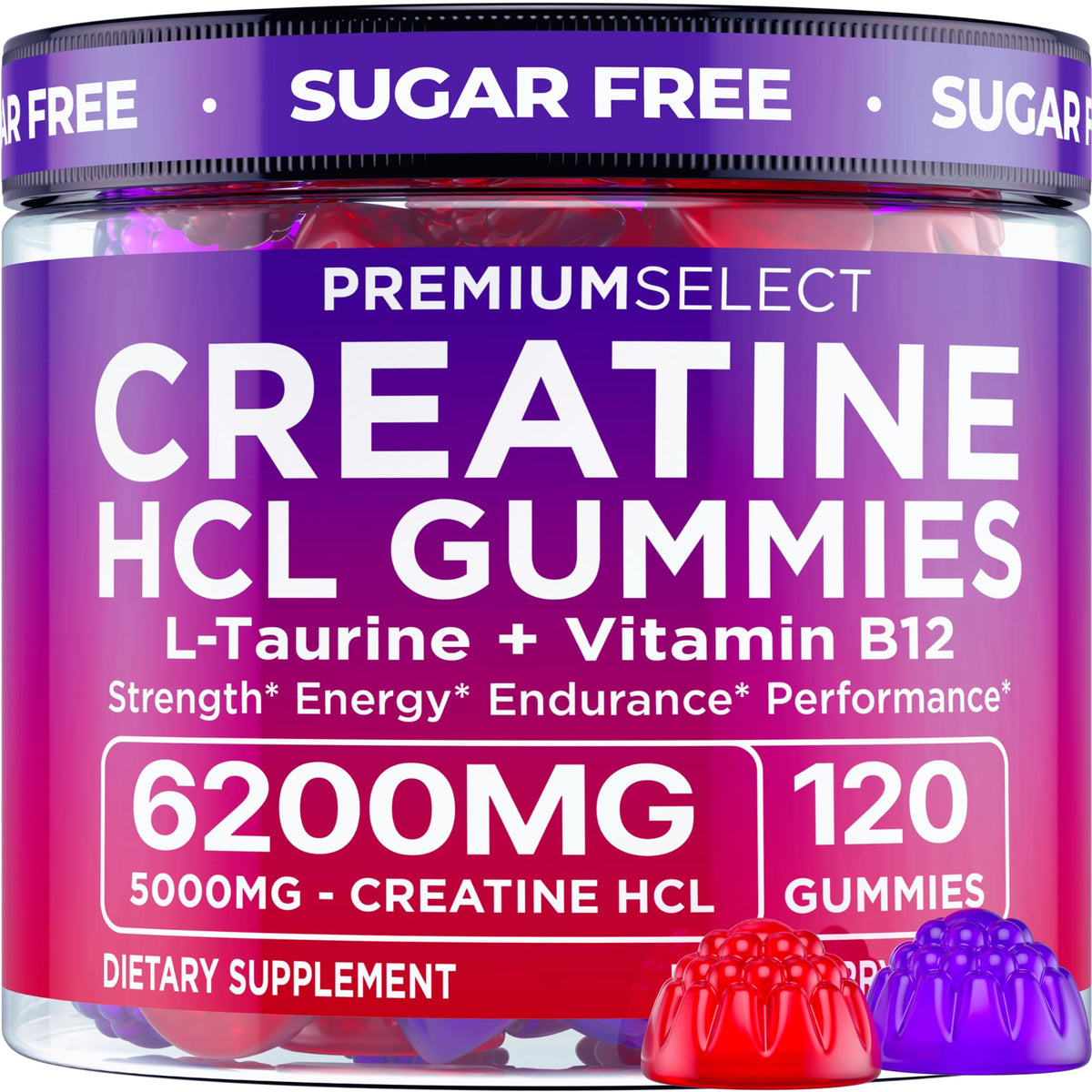 Premium Select Nutrition Gummies de Créatine HCL 6200mg - vue de face